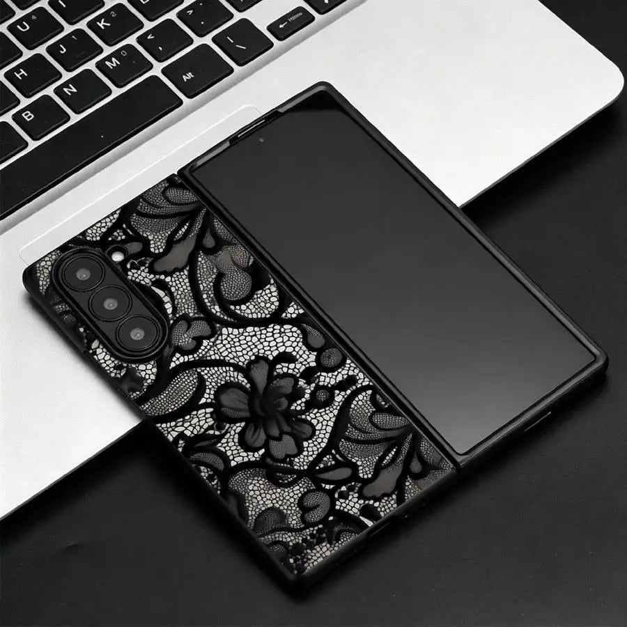 Case for Samsung Galaxy ZFold5 ZFold7 Z Fold 7 6 5 4 3 ZFold4 ZFold3 ZFold6 Back Phone Cover Burgundy Black Lace