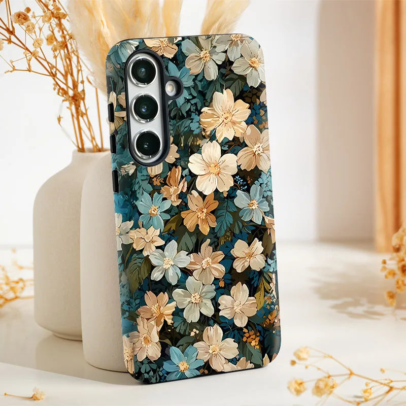 Retro Flower 2 IN 1 Film shell Phone Case For Samsung S25 S24 S23 S22 S21 Plus Ultra S25 Edge S20 FE A56 A16 15 26 36 Cover