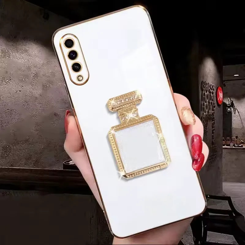 Perfume Bottle Folding Makeup Mirror Phone Case for Samsung S25 S24 Ultra S23 Plus S22 S21 S20 Fe Note 20 10 Pro Lens Soft Case