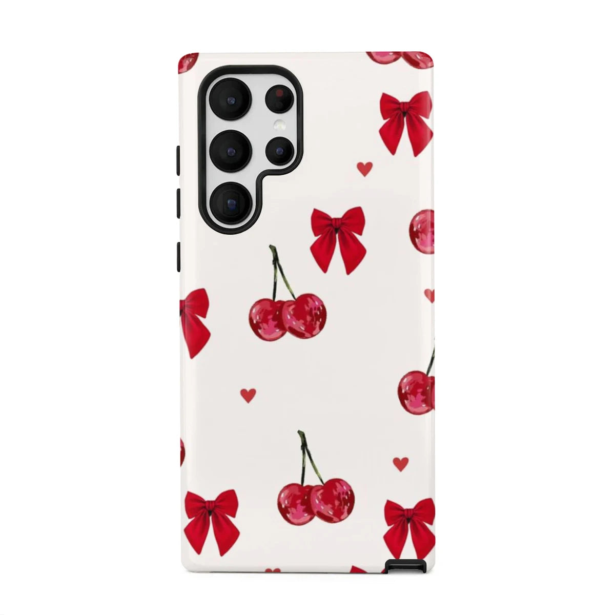Two in One Phone Case for Samsung S25 S24 S23 S22 A56 A36 A26 A16 Ultra PRO Plus FE Red Cherry And Bow Tie Hard Acrylic