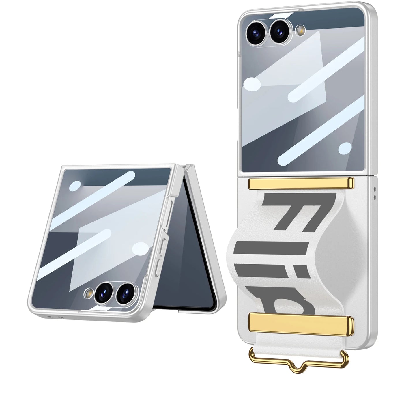 For Samsung Galaxy Z Flip 7 Case Plain Leather Wristband Holder Outer Screen Glass Plastic Matte Cover For Galaxy Z Flip7 Case