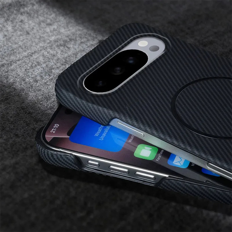 Carbon Fiber Magnetic For Magsafe Case For Google Pixel 10 9 Pro XL 10ProXL 9ProXL 9A Wireless Charger PC Frameless Phone Cover