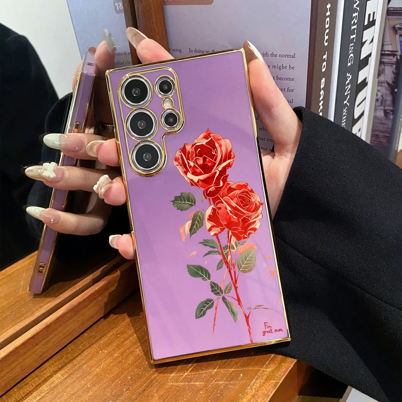 Luxury Plating Red Rose Pattern Design Phone Case For Samsung Galaxy S25 Ultra S24 S23 FE S22 S21 S20 Plus Silicone Back Cover