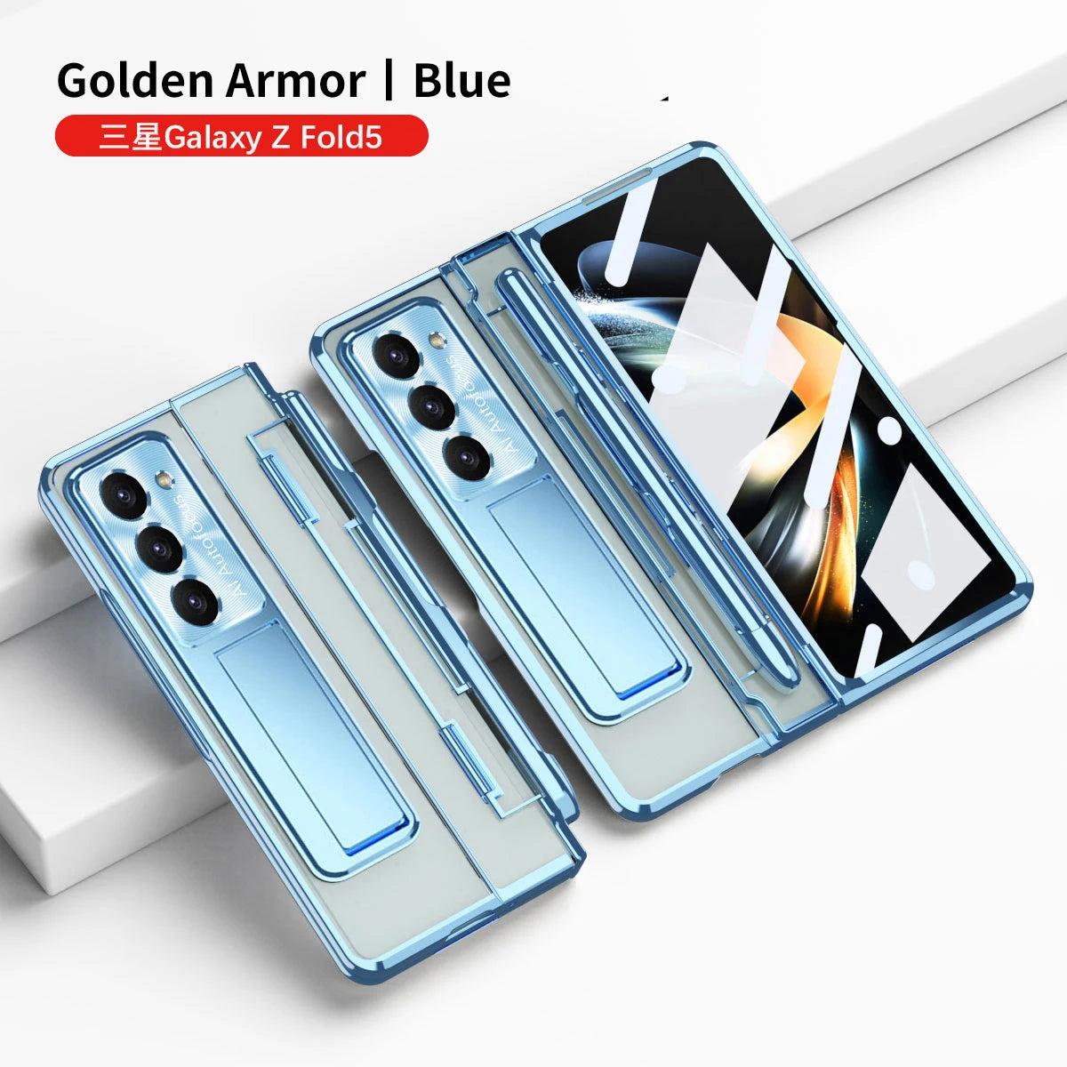 With Pen Plating Clear Magnetic Case For Samsung Galaxy Z Fold 7 6 5 4 3 Kickstand 360 Full Screen Protector Film Folding Cover