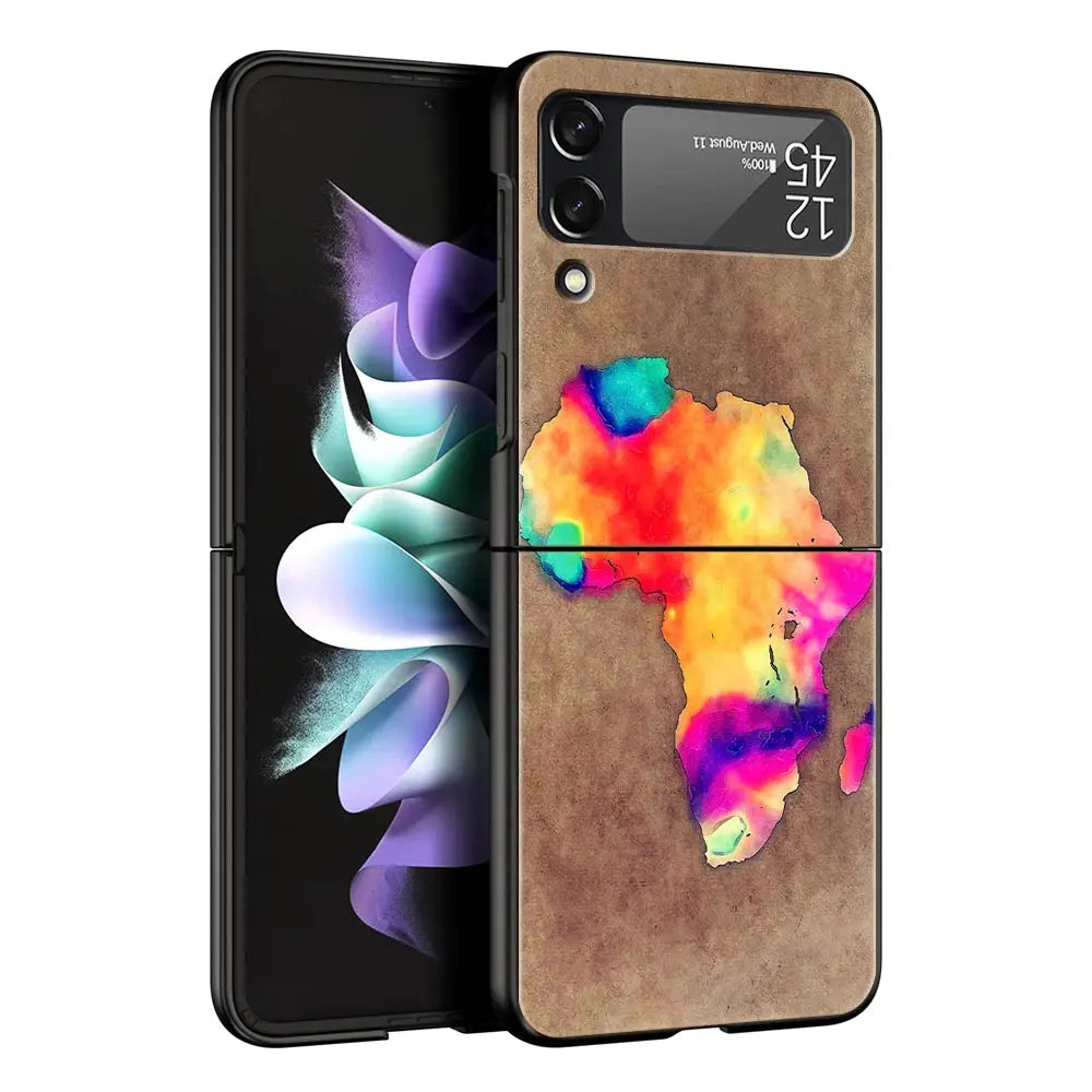 Africa Map Geography Painted Phone Case For Samsung Galaxy Z Flip 6 5 4 3 Shell For Samsung Z Flip3 Flip4 Flip5 Hard PC Cover