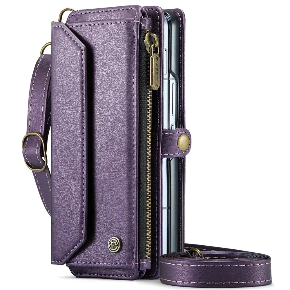 Crossbody Purse for Samsung Galaxy Z Fold 7 6 Fold5 Fold 4 Fold 3 Leather Flip Case Book Wallet Coque Retro Vintage Card Slots