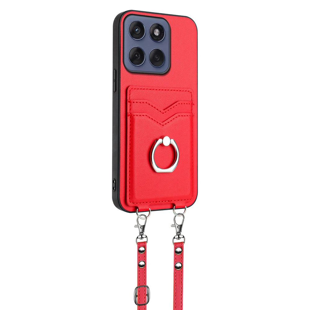 Ring Holder Case For Moto Edge 60 Fusion 60S 50 Neo X50 Ultra Pro G34 G35 G45 G55 G85 G Stylus 5G Crossbody Strap Leather Cover