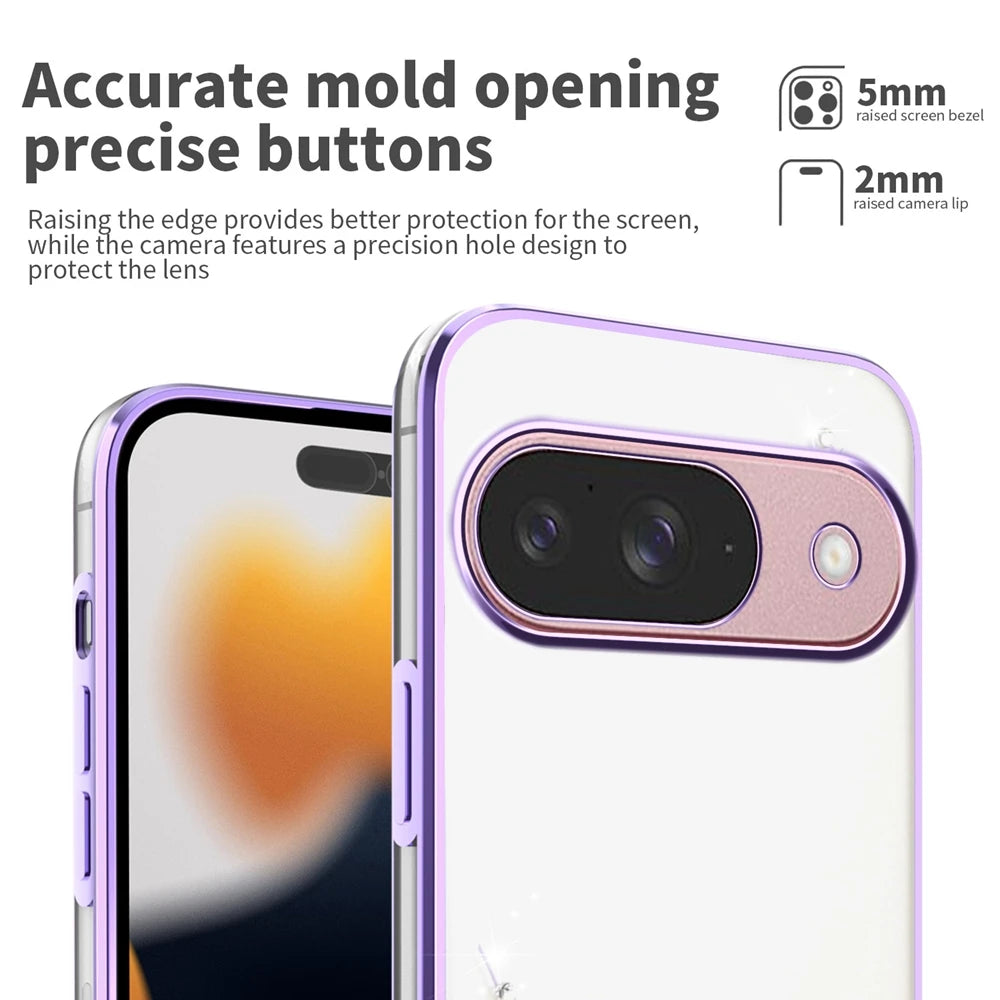 Glitter Phone Case for Google Pixel 10 9 Pro XL 8 7 Pro 6 Plus 9A 8A 7A 6A Rhinestone Transparent Soft TPU Shockproof Back Cover