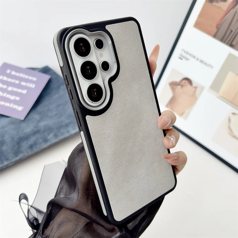 Luxury Canvas Denim Matte Phone Case for Samsung S26 Edge S25 Ultra S23 S24 Plus FE  Hybrid PC Protection Shockproof Back Cover