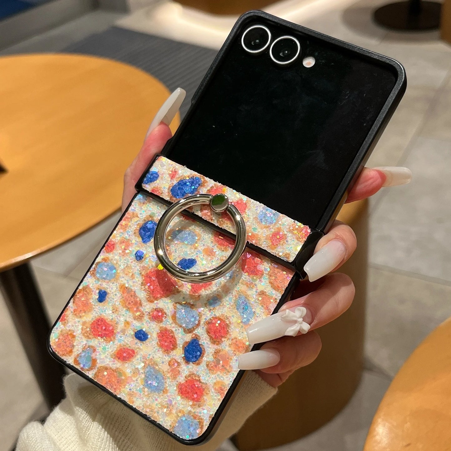 Glitter Leopard Pattern Cover For Samsung Galaxy Z Flip 7 Ring Holder Case For Samsung Z Flip 6 z flip 5 4 Luxury Shining Shell
