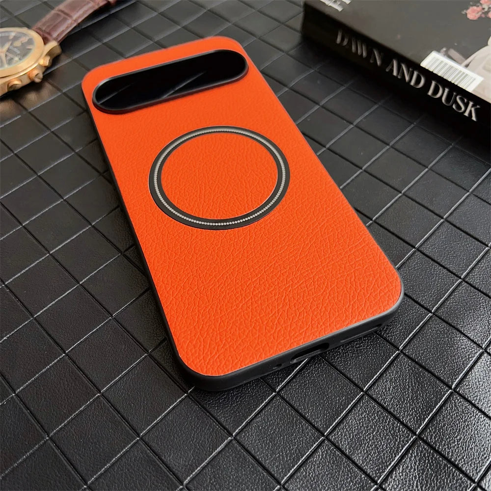 Luxury Lychee Pattern Leather PC Magnetic Phone Case For Google Pixel 9 XL 8 Pro 8A 7 7A 6 6A 5A Shockproof Protector Back Cover