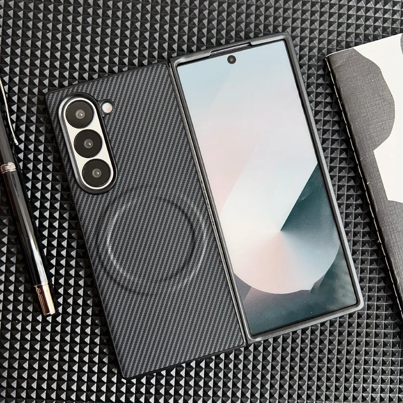For Magsafe Magnetic Wireless Charging Luxury Solid Color Carbon Fiber Phone Case For Samsung Galaxy Z Fold 7 6 5 4 Bumper Cover