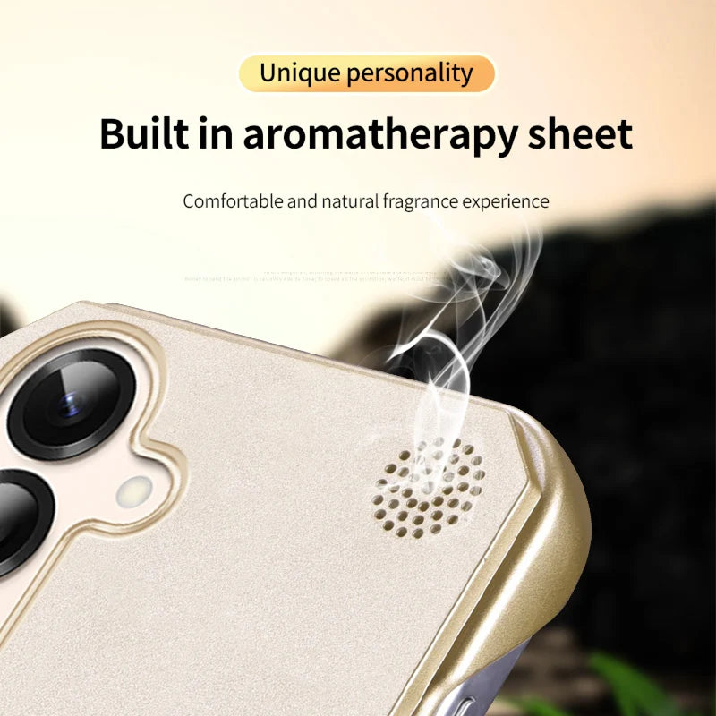 For Magsafe Magnetic Solid Color Leather Not Border Bracket Aromatherapy Phone Case For Samsung S25 Ultra S23 S22 S24 Ultra Plus