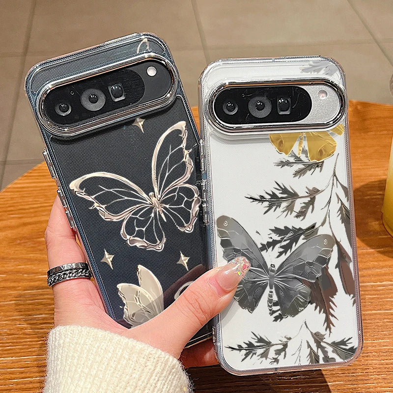 Retro Butterfly Pattern Clear Phone Case For Google Pixel 10 9 8 7 Pro Pixel 9 10 Pro XL 7A 8A 9A Shockproof Soft TPU Back Cover