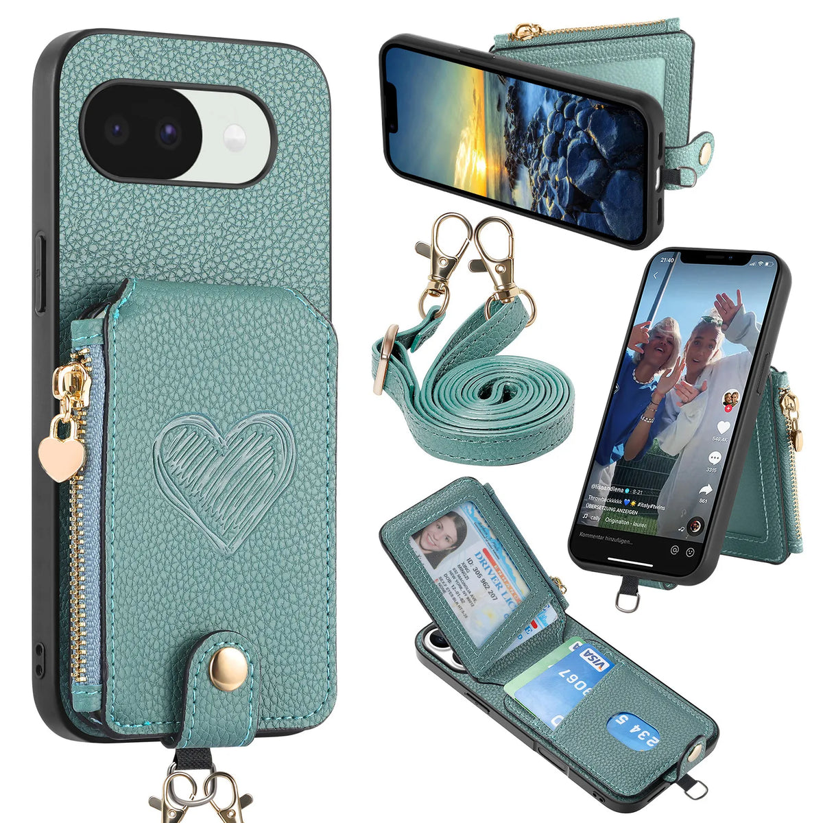 Crossbody Long Lanyard Zipper Cards Sold Wallet Leather Case for Google Pixel 10 Pro XL 9A 8A 7A 6A Shockproof Stand Slim Cover
