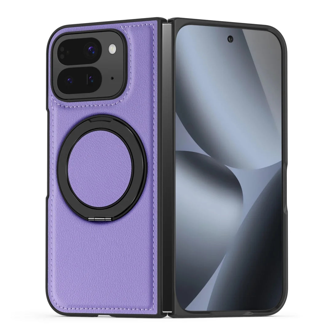 Embossed PU Leather Case For Google Pixel 10 Pro Fold Magnetic 360° Rotation Metal Stand Comfort Grip Case Cover