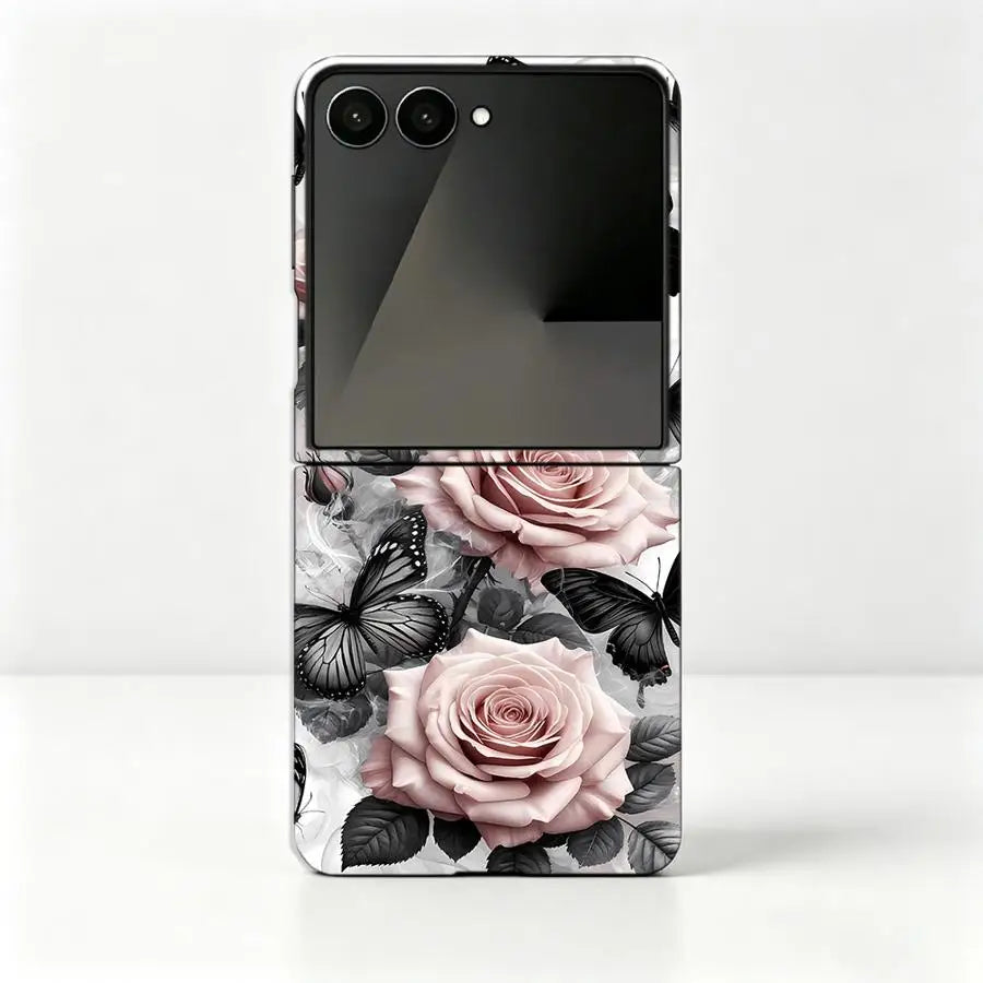 Monochrome Butterfly Rose Back Phone Cover Luxury Funda Case for Motorola Razr 70 50 50/60 60 Ultra 70 Plus