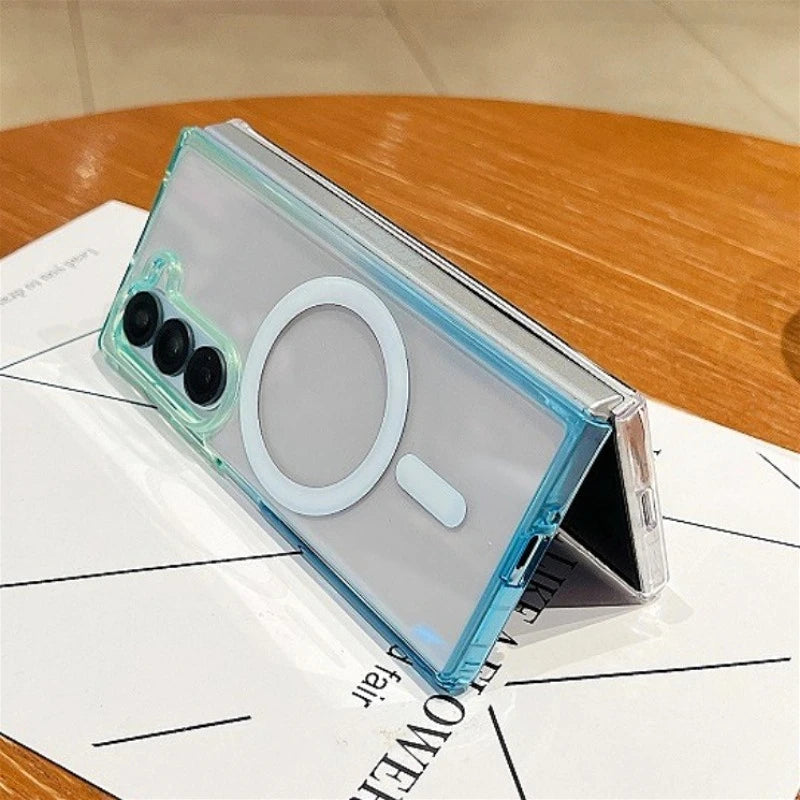 Magnetic Gradient Color Case For Samsung Galaxy Z Fold 3 4 5 6 7 ZFold7 ZFold6 2-Piece Set For Magsafe Wireless Charge Cover