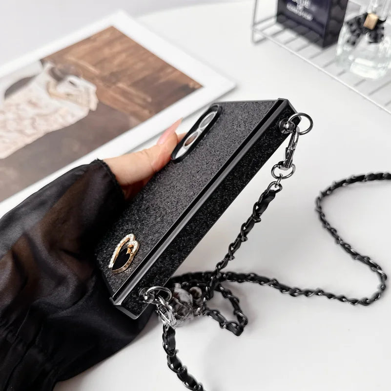 Rhinestone Love Adjustable Long Crossbody Lanyard Case For Samsung Fold 8 Ultra Fold8 Galaxy Z Fold 7 6 5 4 Protective Cover
