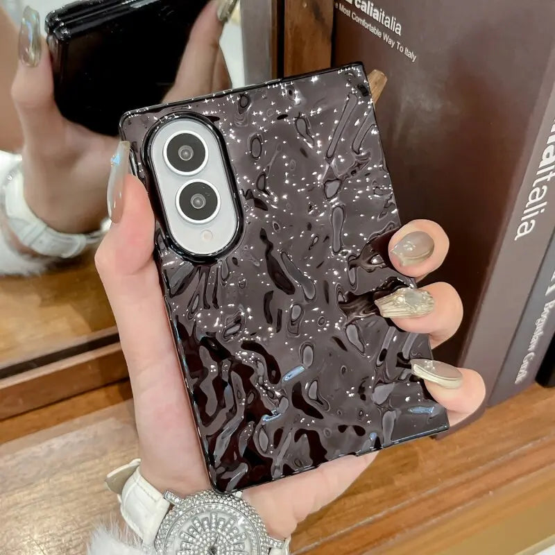 Unique Water Ripple Wrinkles Plating Case For Samsung Z Fold 8 Ultra Fold8 Wide Galaxy Z Fold 7 6 5 4 Slim Mat Shockproor Cover