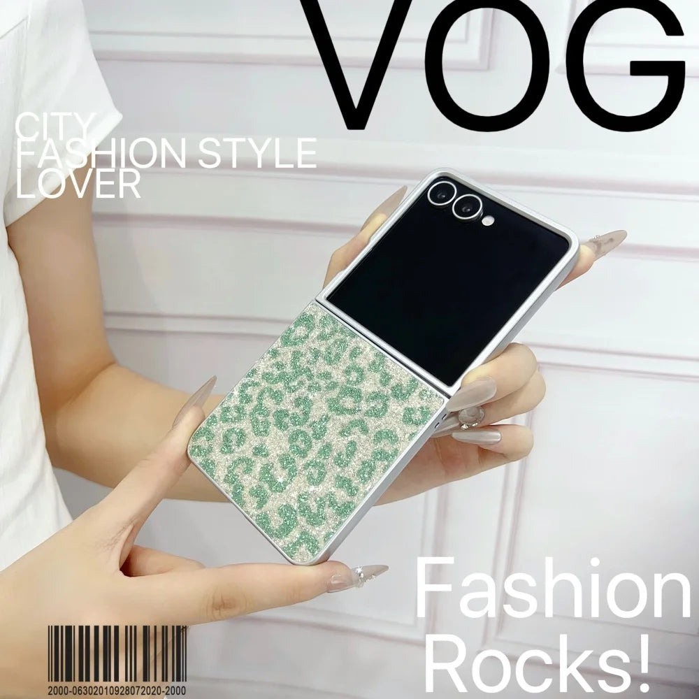 Z Flip 7 5G Glitter Leopard Print Folding Phone Case For Samsung Galaxy Z Flip7 Flip6 Flip 5 4 Shockproof Skin Feel Bumper Cover