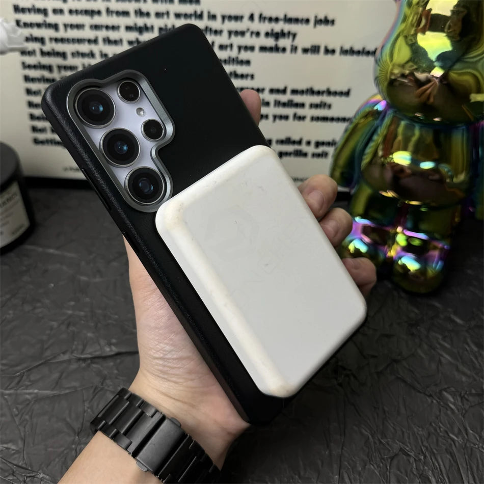Retro Premium For Magsafe Leather Case For Samsung Galaxy S25 S24 S23 Ultra Luxury Magnetic Metal Lens Ring Shockproof Cover Bag