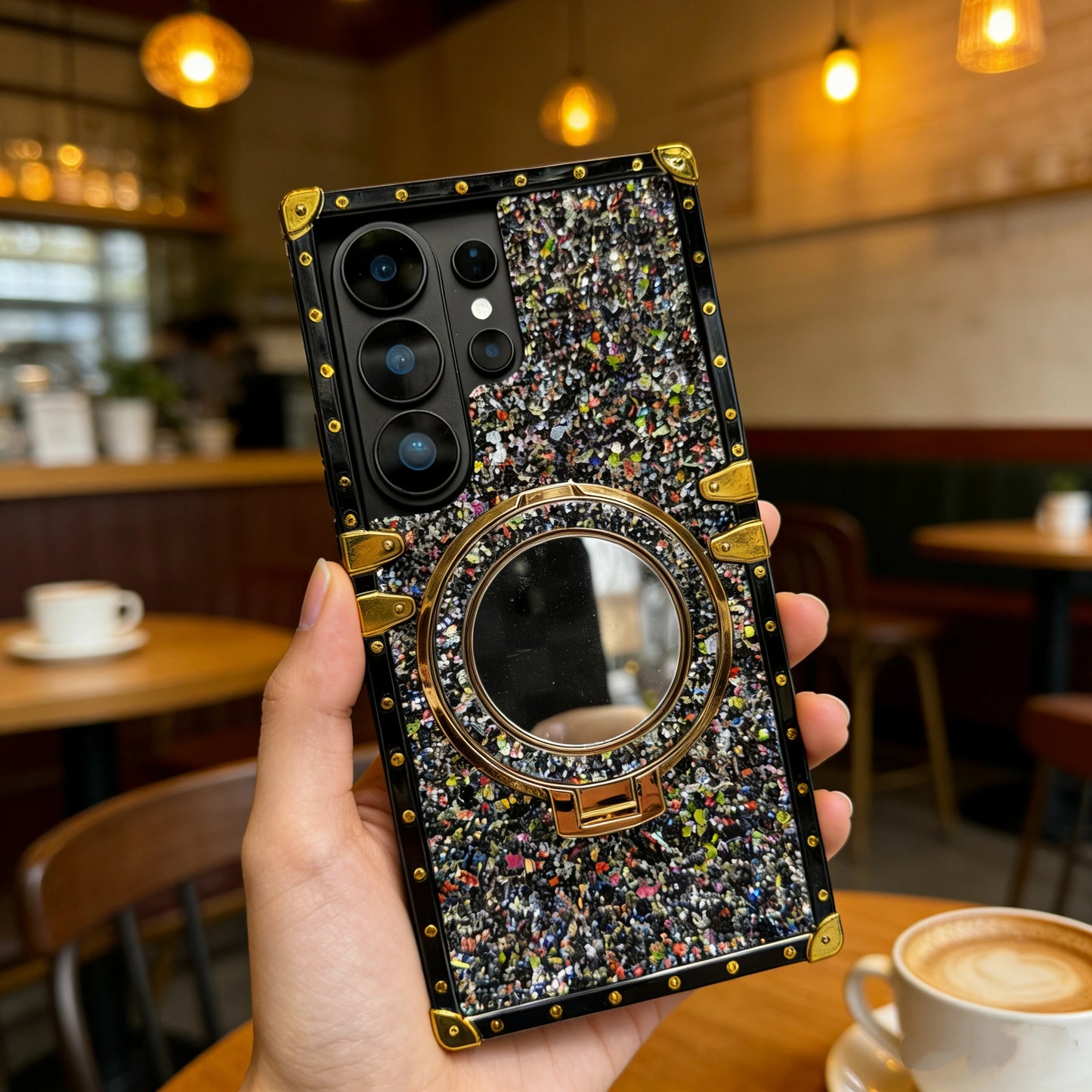 High-End Glitter Makeup Mirror Stand Magnetic Phone Case for Samsung S26 Ultra S25 plus S24FE S23 S22 Protective Cover