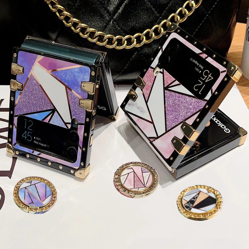 Luxury Glitter Shockproof Geometric Pattern Retro Women Phone Case for Samsung Galaxy Z Flip 7 Flip 6 Z Flip 5 Flip 4 Flip 3