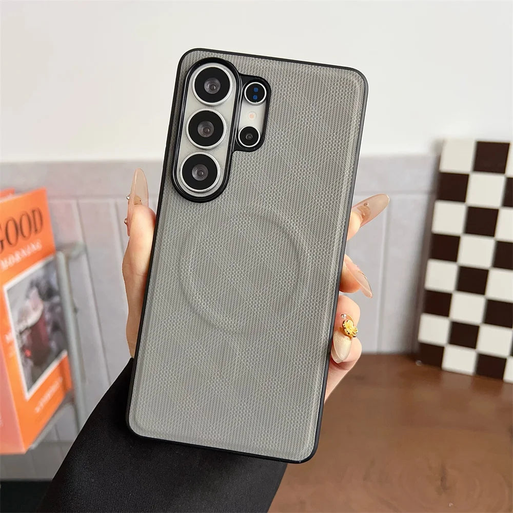 Business Leather Pattern Shockproof Case for Samsung Galaxy S26 Ultra Plus S26+ A57 A37 A17 Magnetic Wireless Charging Cover