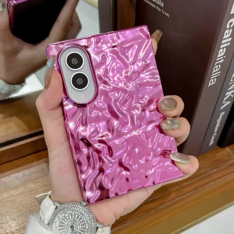 Unique Water Ripple Wrinkles Plating Case For Samsung Z Fold 8 Ultra Fold8 Wide Galaxy Z Fold 7 6 5 4 Slim Mat Shockproor Cover
