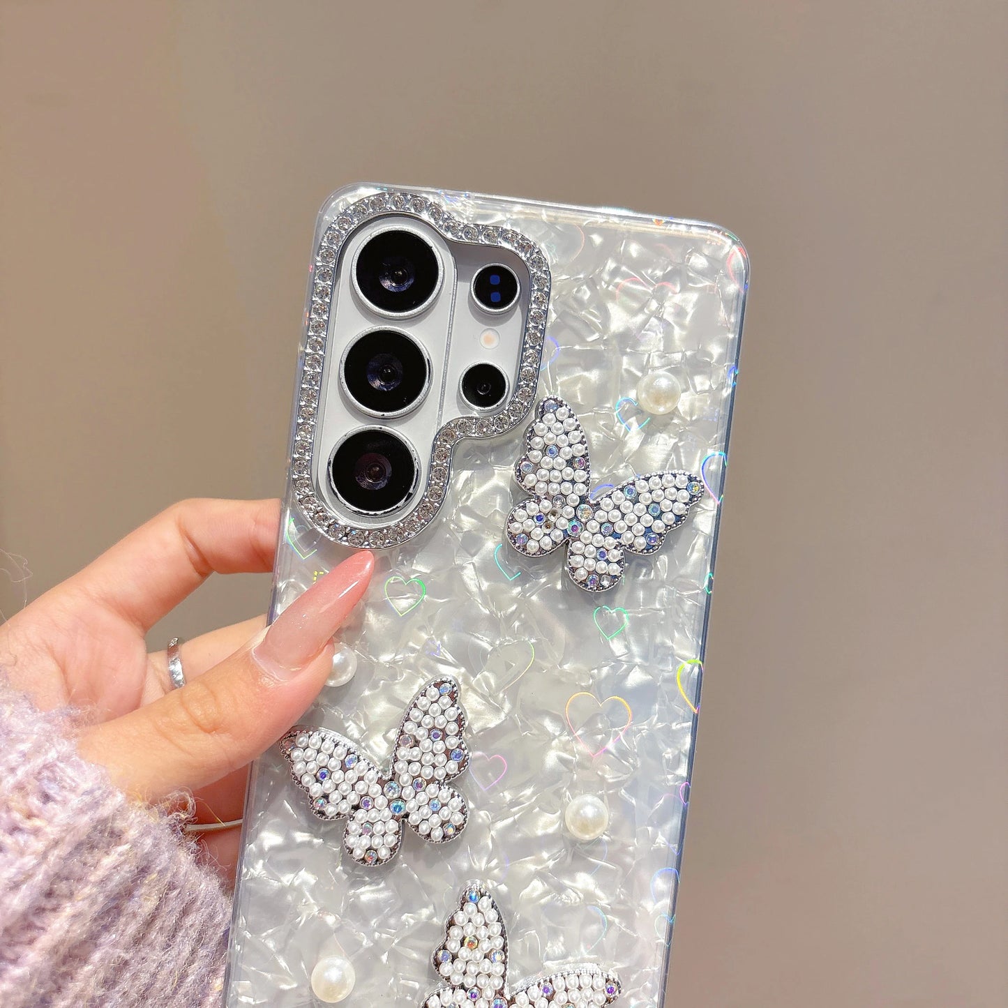 Pearl Butterfly Cover For Samsung Galaxy S26 S25 S24 S23 Ultra Plus FE Edge S26ULTRA Luxury Shining Love Heart Phone Case