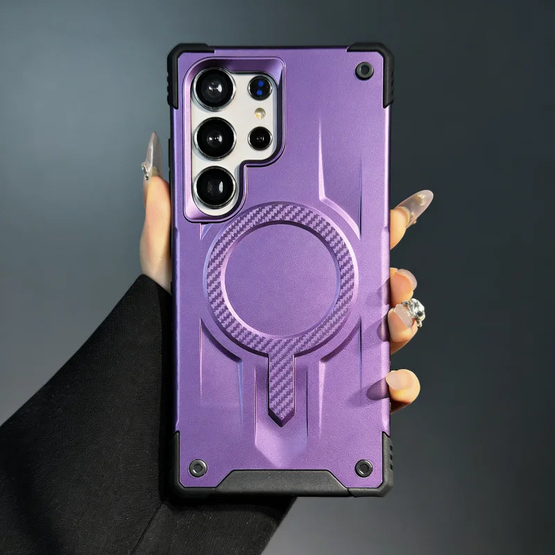 Luxury Carbon Fiber Pattern Magnetic Armor Case for Samsung S25 S24 S23 Ultra Plus Edge FE A35 A55 A36 A56 A16 A26 A17 A15 A14