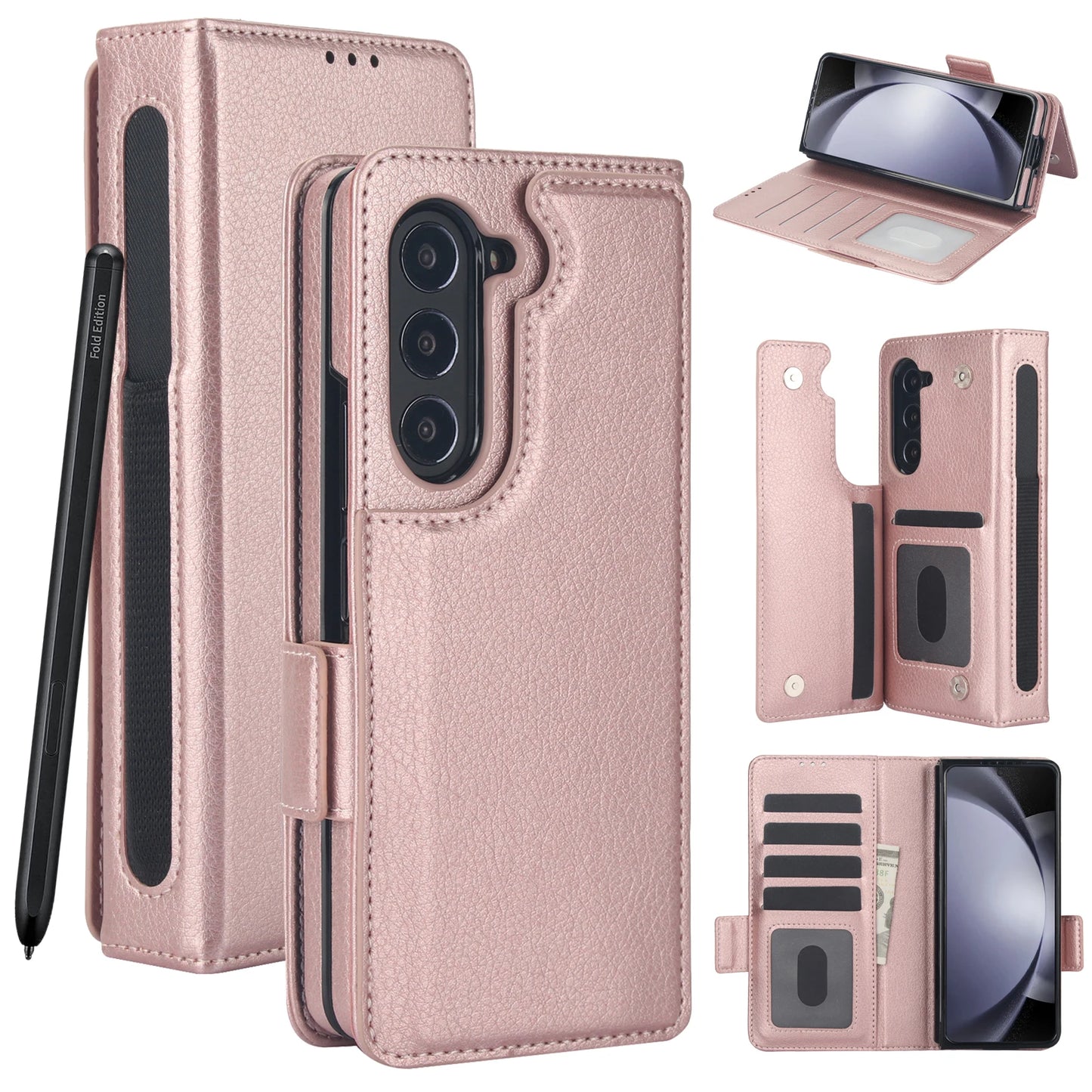 For Samsung Galaxy Z Fold 7 6 5 4 3 Luxury Leather Wallet Card Slot Holder Phone Case With S Pen Slot Folding Protective Cover