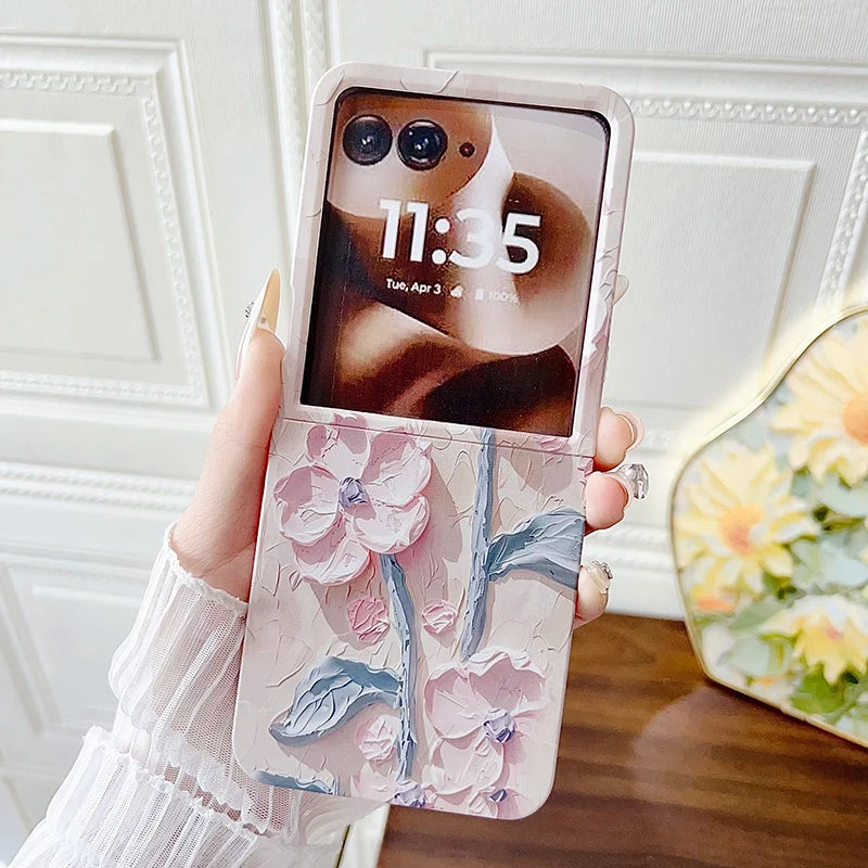 Case For Motorola Razr 60 Ultra 50 2024 Razr Ultra 2025 Relief Watercolor Flower Pattern Hard Mobile Phone Case Cover