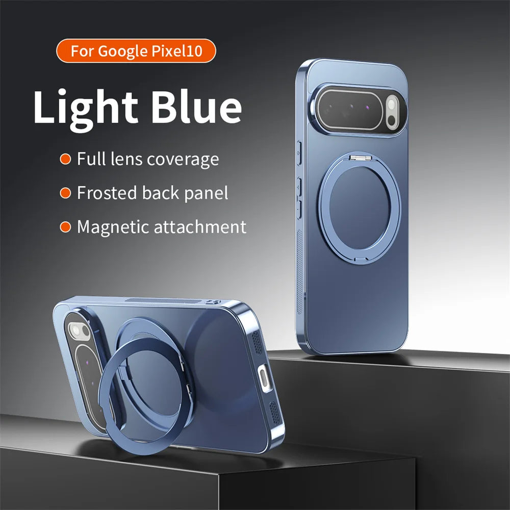 Luxury Rotating Magnet Ring Magnetic Stand Phone Case For Google Pixel9 10 Pro XL 9A 8 8A Solid Color Plating PC Protector Cover