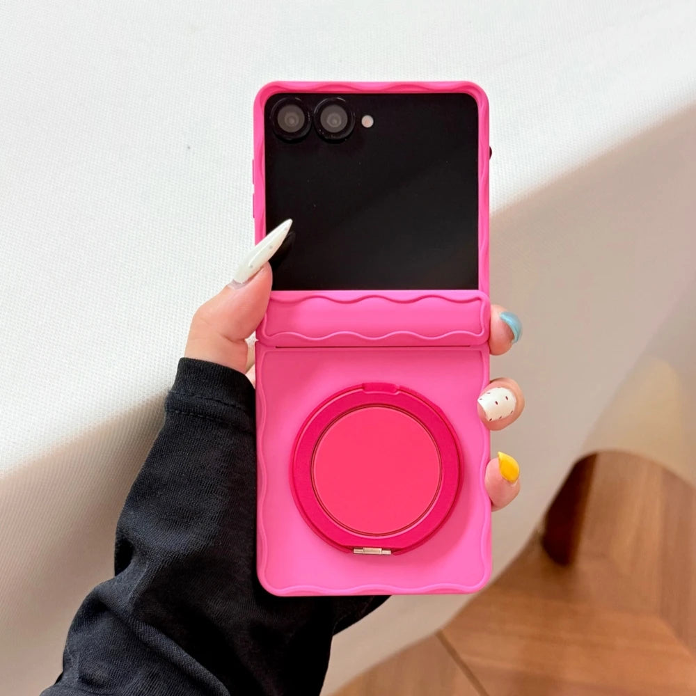 Wave Frame Silicone Matte Bracket Phone Case For Samsung Galaxy Z Flip 7 6 5 Candy Color Hinge Shockproof Magnetic Back Cover