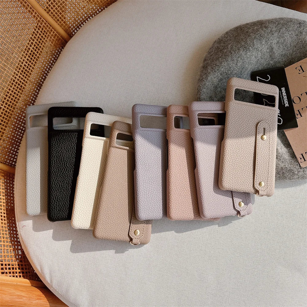 Leather Litchi Wrist Strap Holder Phone Case For Google Pixel 9 8 7 6 Pro Pixel 8A 7A 6A 9 XL Colorful Finger Ring Buckle Cover