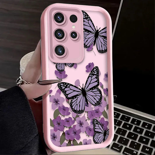 Purple Butterfly Phone Case for Samsung Galaxy S24 S25 S23 Ultra S22 S21 Plus FE A36 A56 A26 A16 A06 A15 A25 A35 A55 5G Cover