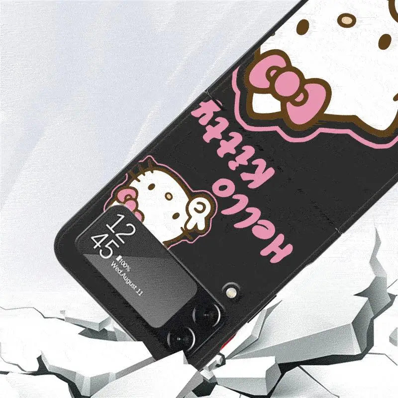 Cute HelloKitty Case for Samsung Galaxy Z Flip 4 3 5 5G Flip Shockproof Capa 6.7 Inches Black Hard PC ZFlip 4 Phone Cover