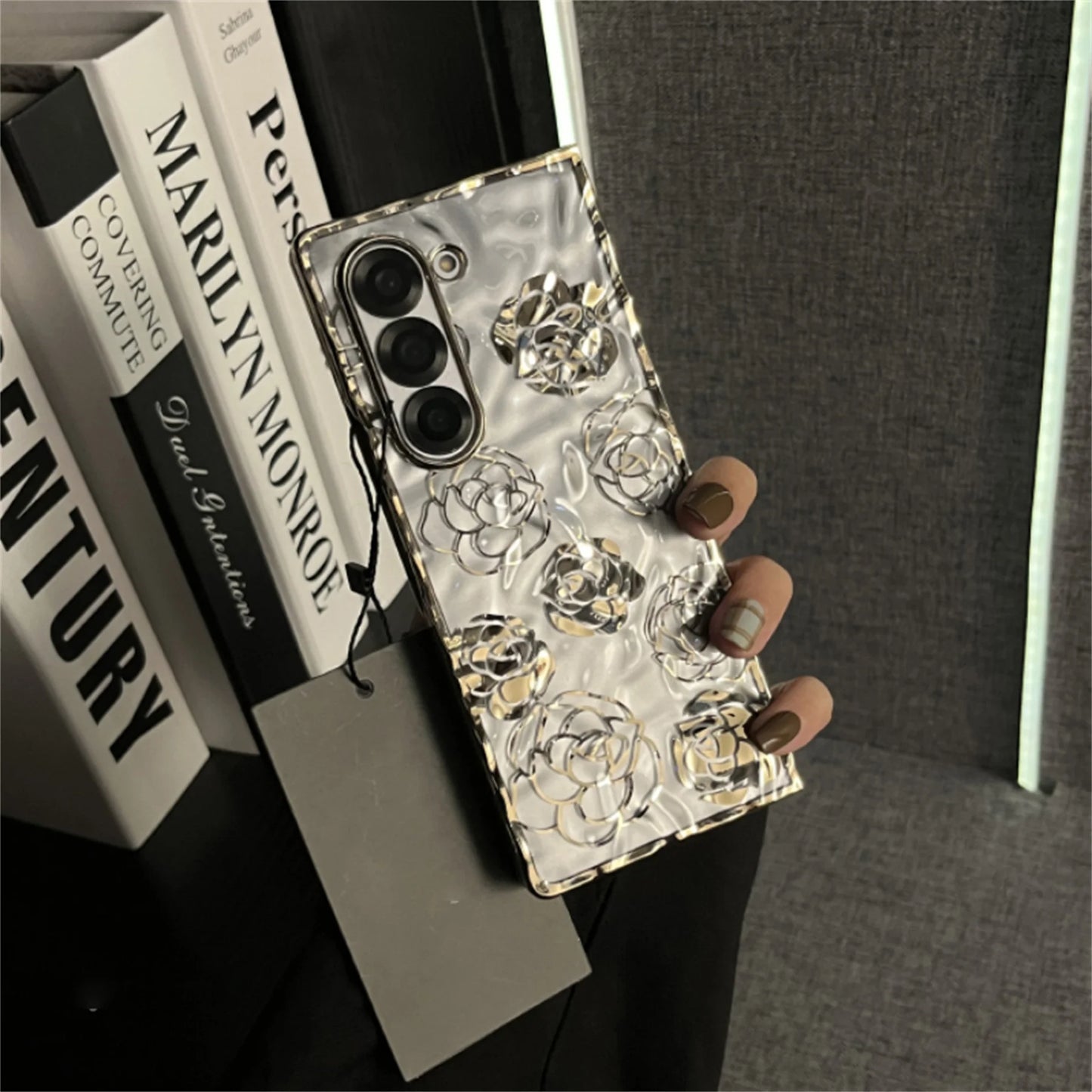 Luxury Plating Irregular Gold Rose Transparent Phone Case for Galaxy Z Fold 6 Z Fold6 Fold7 Zfold6 Portable Cover