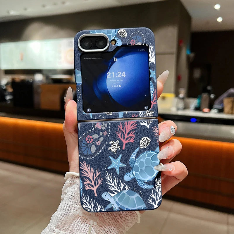 Sea Turtle Whale Phone Case For Samsung Z Flip7 Flip6 Flip5 Shockproof Folding TPU Soft Cover For Samsung Galaxy Z Flip 7 6 4 3