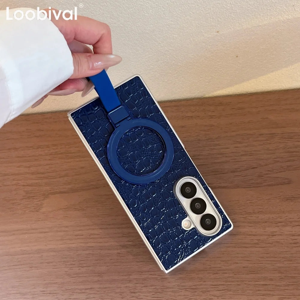 for ZFold 8 Luxury Alligator Leather Magnetic Holder Case for Samsung Galaxy Z Fold 8 Wide Fold 8 Ultra 4 5 6 7 Shockproof Cover