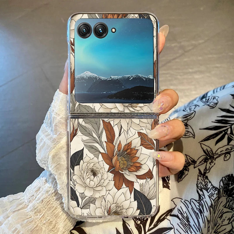 Colorful Flowers Patterned Phone Case For Motorola Razr 60 Ultra Razr 50 40 Ultra 50 40 Clear Shockproof Hard PC Folding Cover