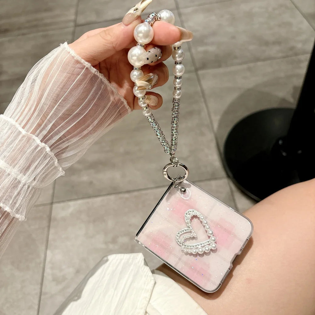 Polka Dot Glitter DIY Love Pearl Bracelet Phone Case For Motorola Razr 60 Ultra Moto Razr 60 2025 50 protect Cover