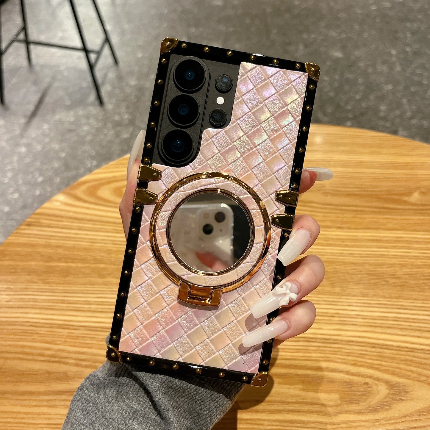 High-End Braided Makeup Mirror Stand Phone Case for Samsung S26+ S25 S24 S23 S22 Ultra Protective Cover