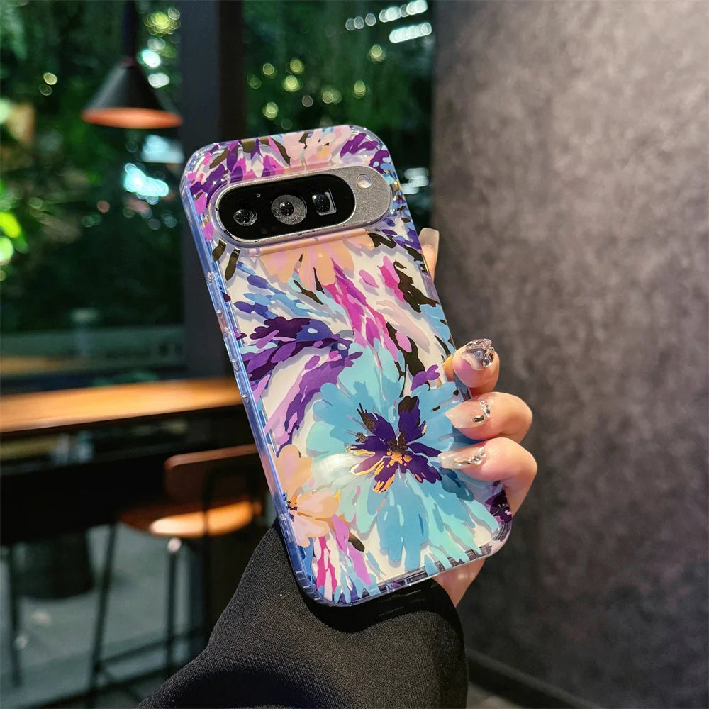 Painting Flower Pattern Clear Phone Case For Google Pixel 10 9 Pro XL 10 9 Pro 9A Printing Floral Shockproof Bumper Hard Cover