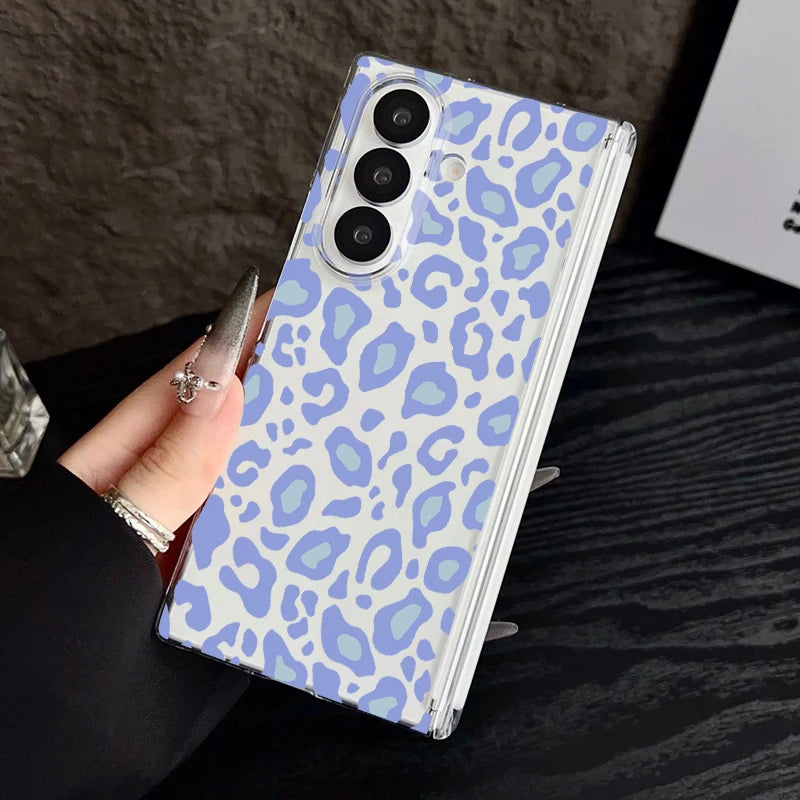 Magnetic Adsorption Phone Case For Samsung Galaxy Z Fold 7 6 5 Fold7 Fold6 Fold5 5G Leopard Print Pattern Clear Shockproof Cover