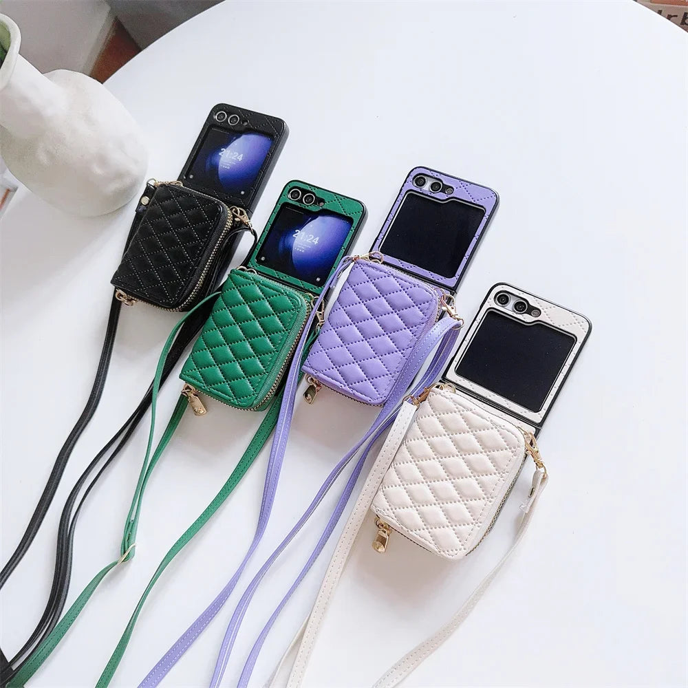 Zipper Crossbody Wallet with Card Holder Phone Case for Samsung Galaxy Z Flip 6 5 4 Flip6 Flip5 Flip4 Flip3 Leather Shell  Cover