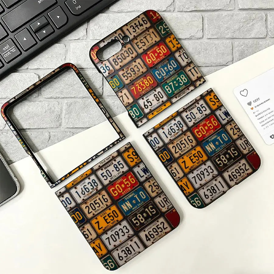 Retro License Plate Phone Cover Case for Samsung Galaxy Z Fold 7 6 5 4 3 Z Flip 7 6 5 4 3