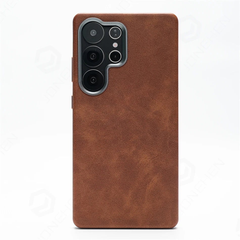 Retro Premium For Magsafe Leather Case For Samsung Galaxy S25 S24 S23 Ultra Luxury Magnetic Metal Lens Ring Shockproof Cover Bag